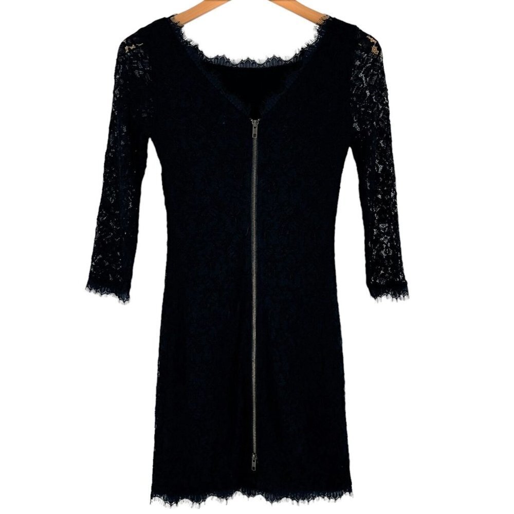 Diane Von Furstenberg DVF Colleen Navy Blue Floral Lace Sheath Dress Size 0 - Picture 7 of 9